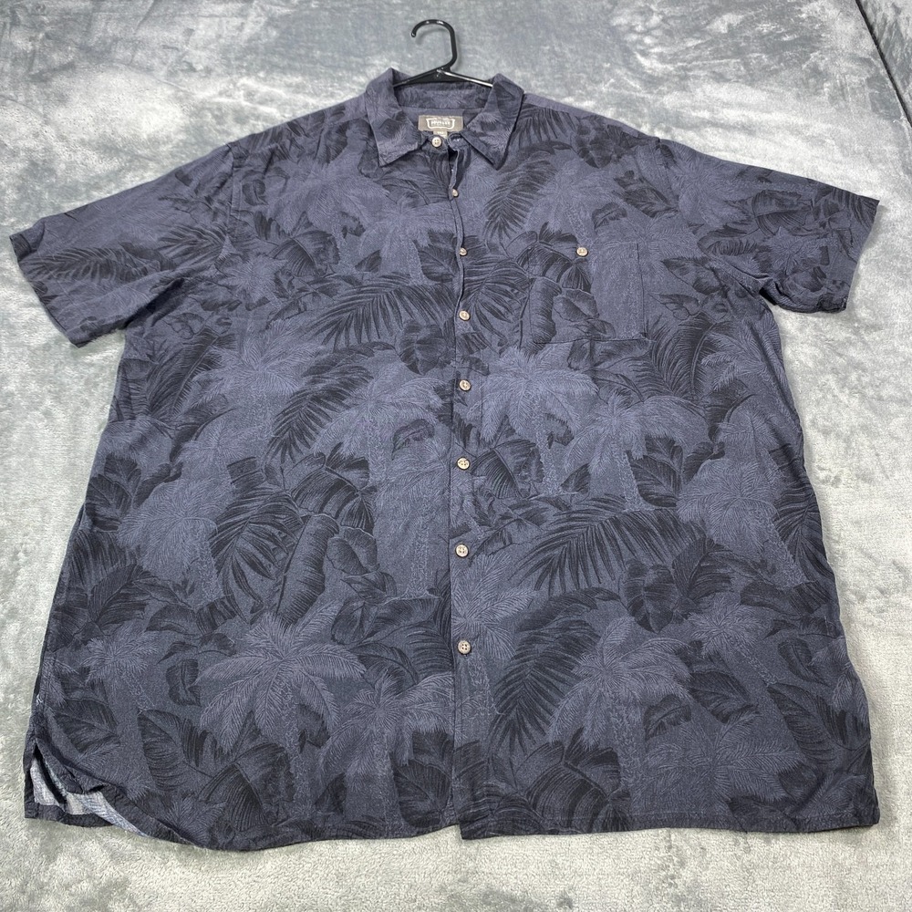 Foundry Hawaiian Shirt Mens 2XLT Black Rayon Soft Luxe Camp Shirt Floral Palm